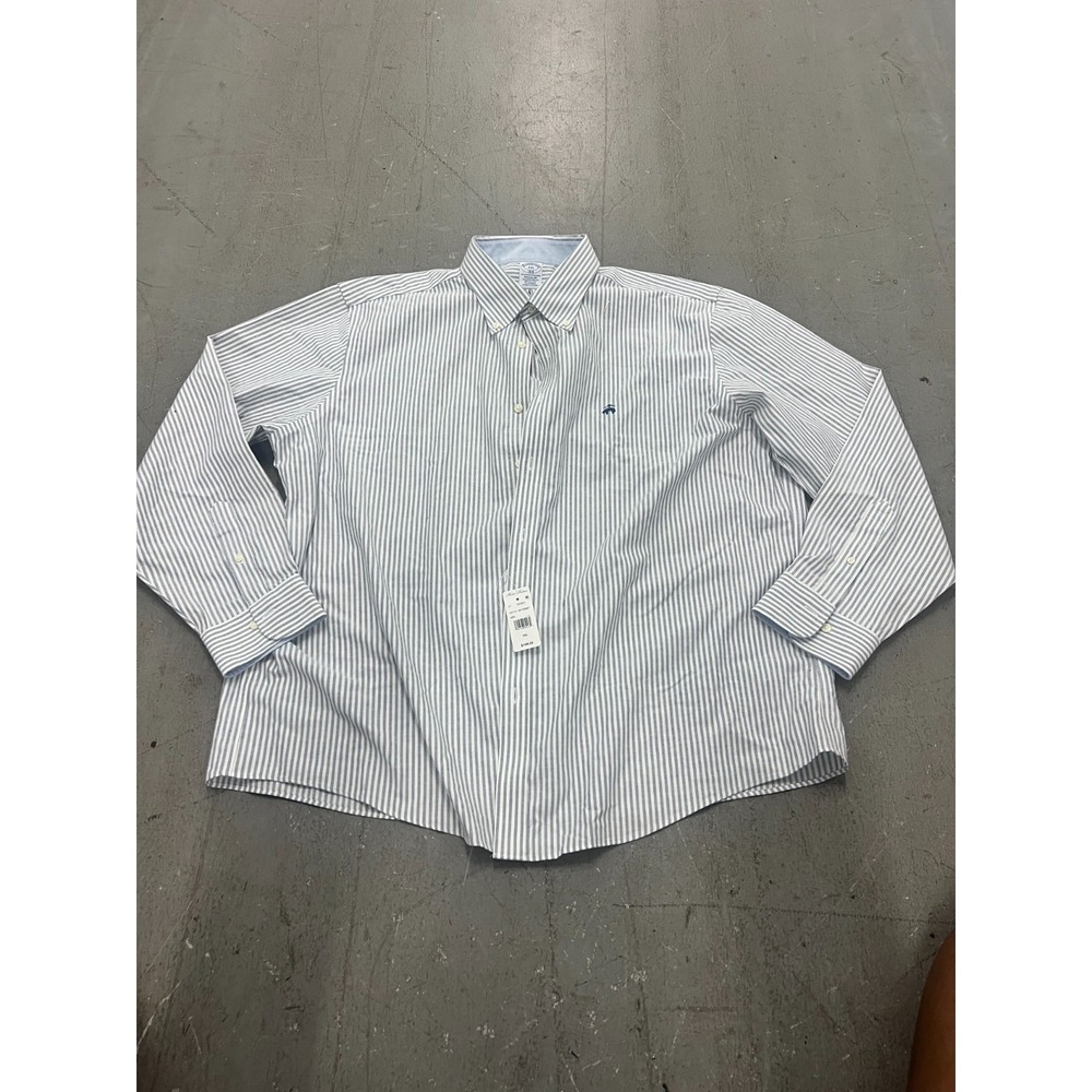 Brooks Brothers The Original Polo Shirt Mens 2XL White Gray Striped Oxford NWT